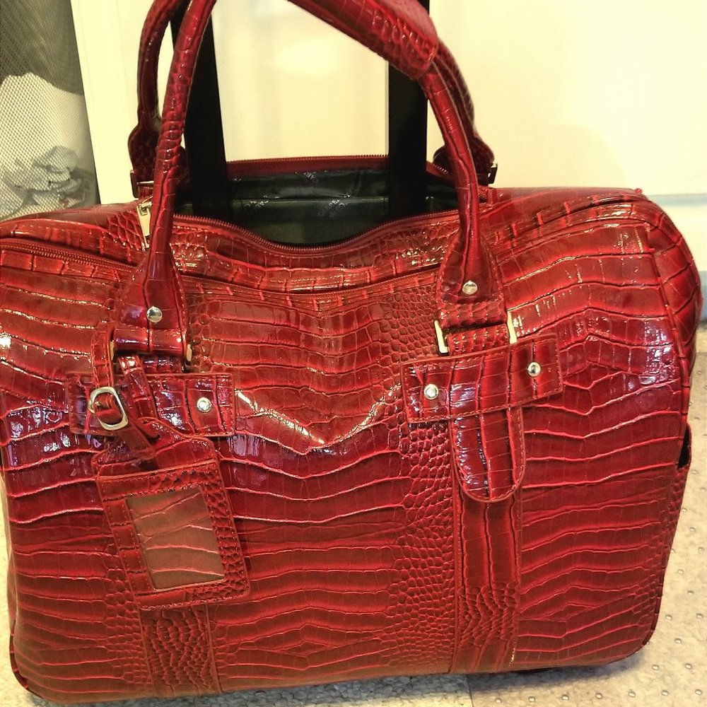 Womens Red Leather rolling briefcase